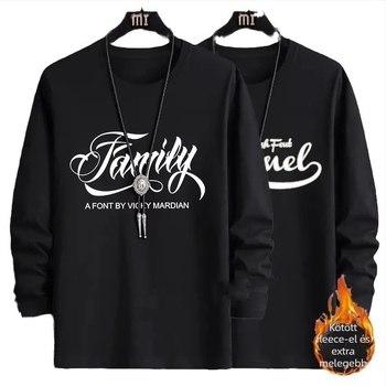 Férfi hosszú ujjú fleece-belelt T-shirt, 96% poliészter, kerek nyakú, egyenes szabás, őszi-téli viselethez