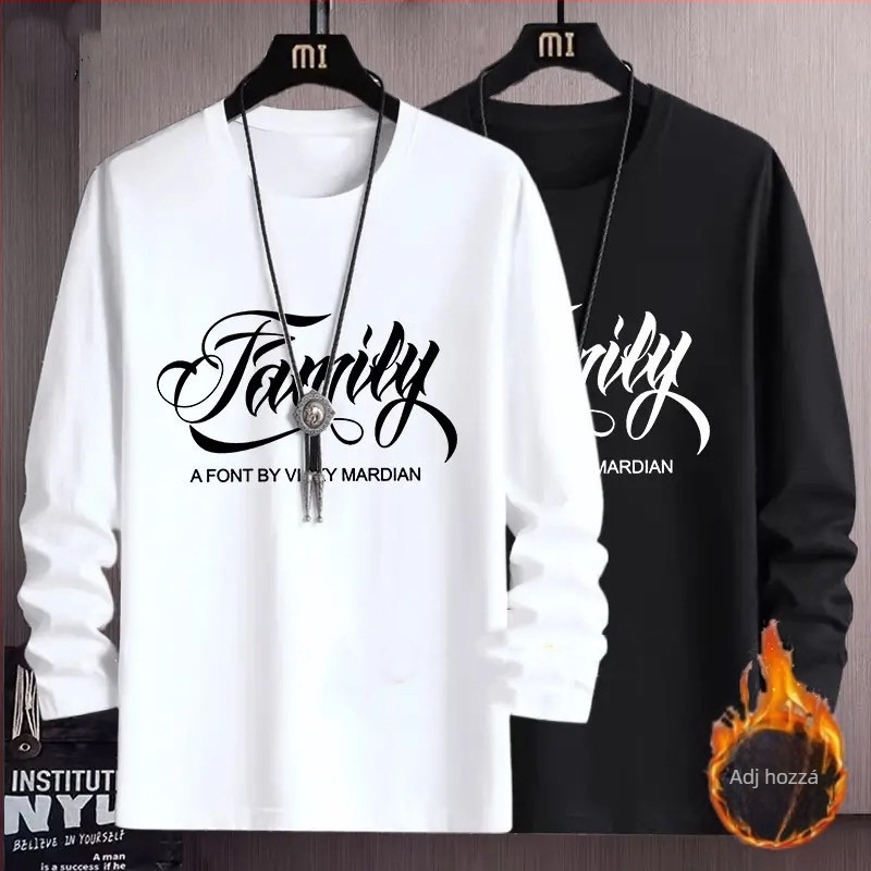 Férfi hosszú ujjú fleece-belelt T-shirt, 96% poliészter, kerek nyakú, egyenes szabás, őszi-téli viselethez