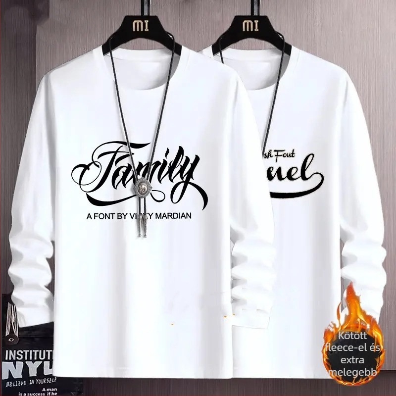 Férfi hosszú ujjú fleece-belelt T-shirt, 96% poliészter, kerek nyakú, egyenes szabás, őszi-téli viselethez