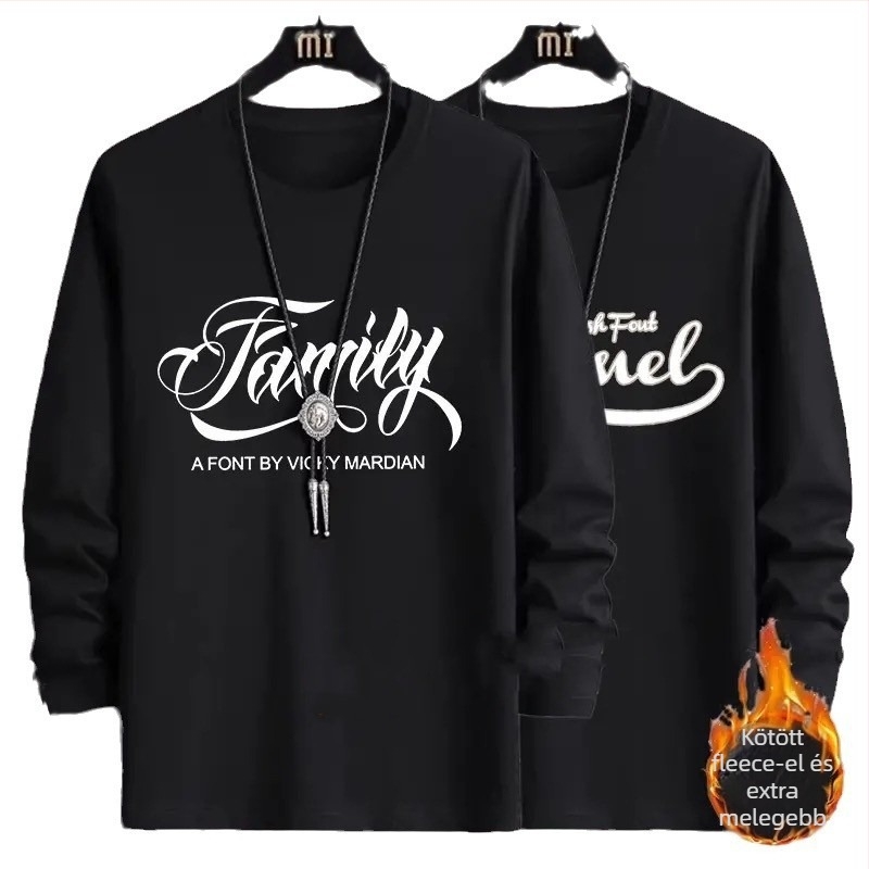 Férfi hosszú ujjú fleece-belelt T-shirt, 96% poliészter, kerek nyakú, egyenes szabás, őszi-téli viselethez