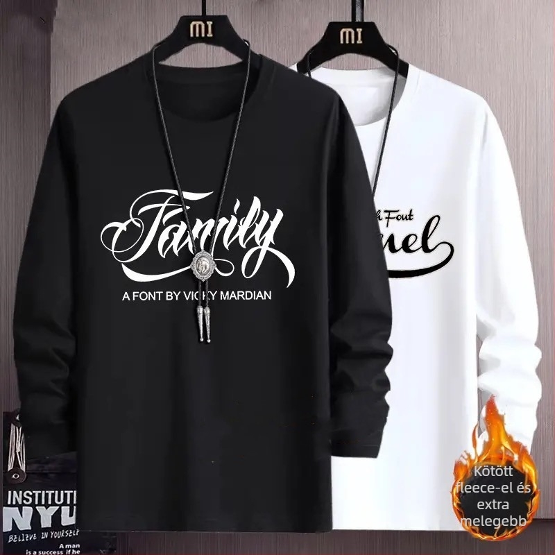 Férfi hosszú ujjú fleece-belelt T-shirt, 96% poliészter, kerek nyakú, egyenes szabás, őszi-téli viselethez