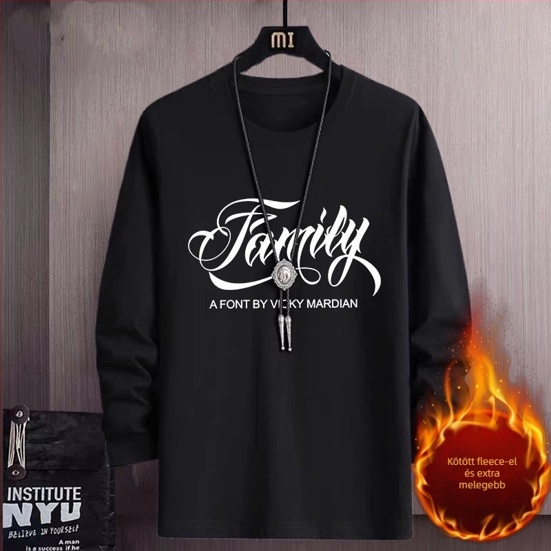 Férfi hosszú ujjú fleece-belelt T-shirt, 96% poliészter, kerek nyakú, egyenes szabás, őszi-téli viselethez