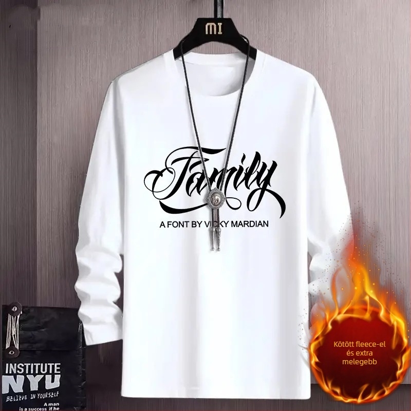 Férfi hosszú ujjú fleece-belelt T-shirt, 96% poliészter, kerek nyakú, egyenes szabás, őszi-téli viselethez