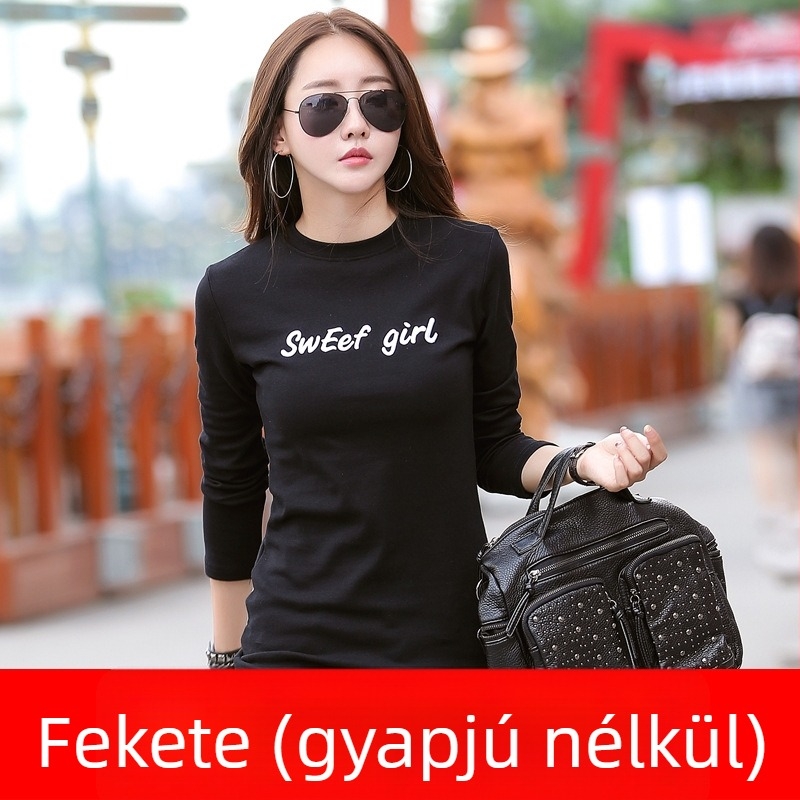 Női hosszú ujjú felső fleece-béléssel, karcsú szabású, középhosszú, koreai stílus