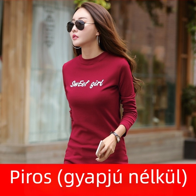 Női hosszú ujjú felső fleece-béléssel, karcsú szabású, középhosszú, koreai stílus