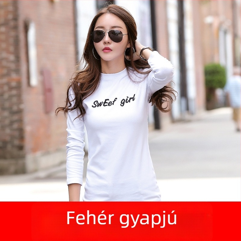 Női hosszú ujjú felső fleece-béléssel, karcsú szabású, középhosszú, koreai stílus