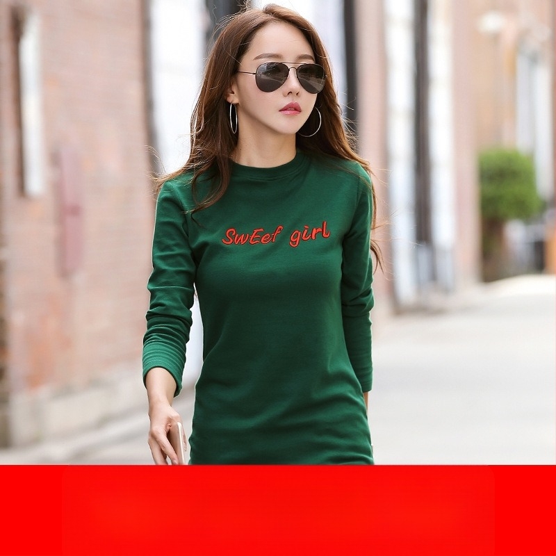 Női hosszú ujjú felső fleece-béléssel, karcsú szabású, középhosszú, koreai stílus