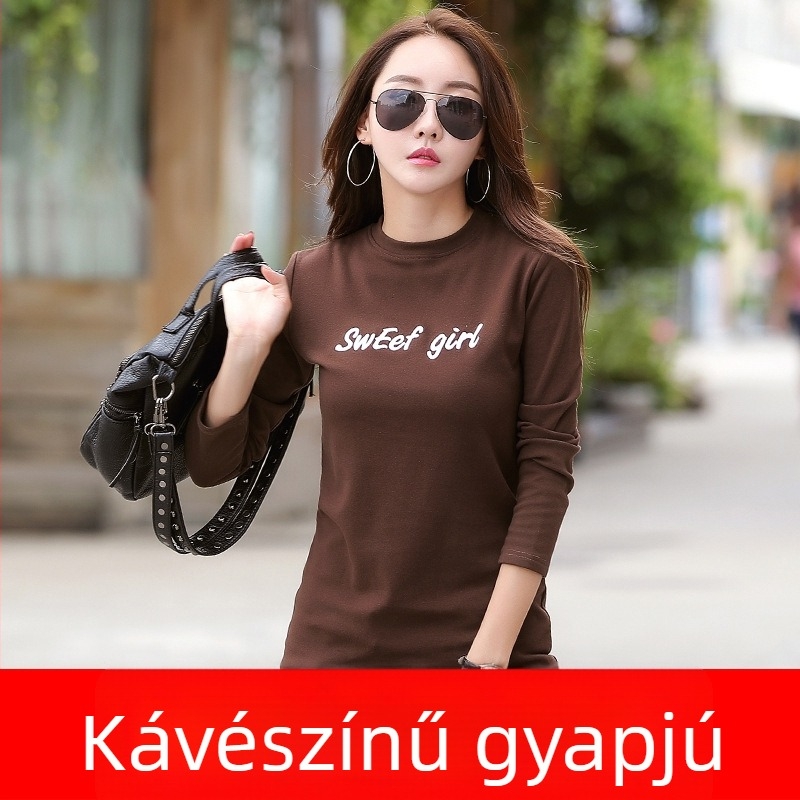 Női hosszú ujjú felső fleece-béléssel, karcsú szabású, középhosszú, koreai stílus