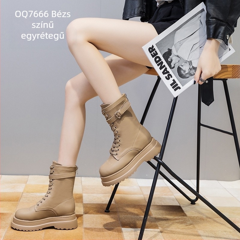 Női Martin csizmák mikrofiber felsőrész, PU talp, magas szár, kerek orr, oldalsó cipzár
