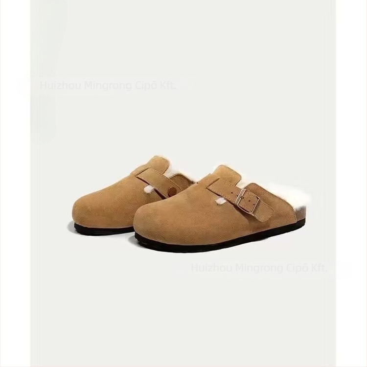 Birkenstock-stílusú női bőrcipő fleece-béléssel, gumitalp, alacsony sarok 1-3 cm, slip-on, mindennapi viselet