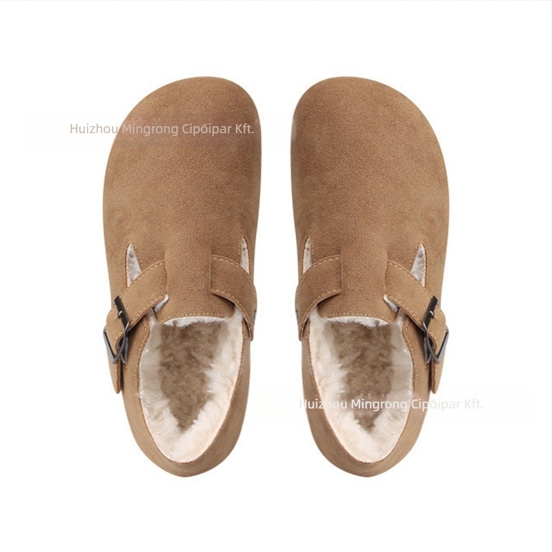 Birkenstock-stílusú női bőrcipő fleece-béléssel, gumitalp, alacsony sarok 1-3 cm, slip-on, mindennapi viselet