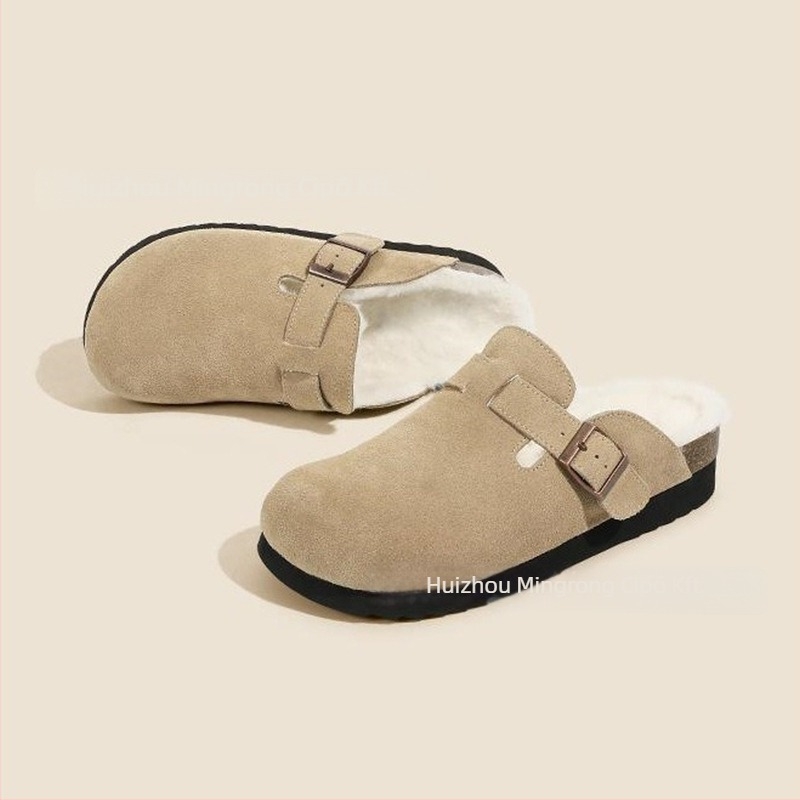 Birkenstock-stílusú női bőrcipő fleece-béléssel, gumitalp, alacsony sarok 1-3 cm, slip-on, mindennapi viselet