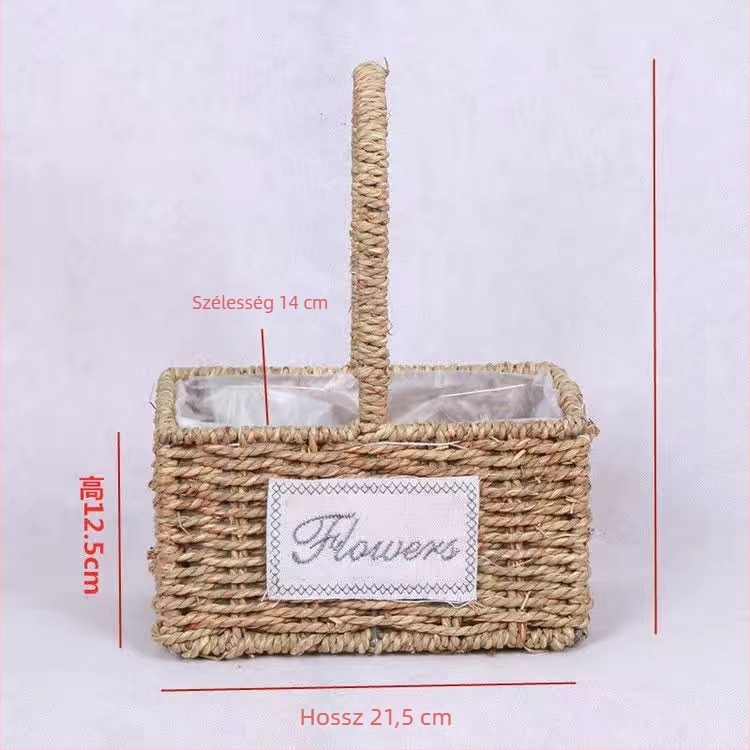 Szalmából font virágcserép, pásztor-stílus, lélegző és tartós, víztakarékos, asztalra és padlóra egyaránt alkalmas (lélegző, tartós, víztakarékos, asztal/padló)