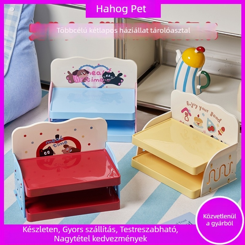 Állítható kisállat étkezőasztal nassolnivaló tárolóval, PP anyag, automatikus etetési rendszer, macskáknak, Pug márka, Taizhou Zhejiang.
