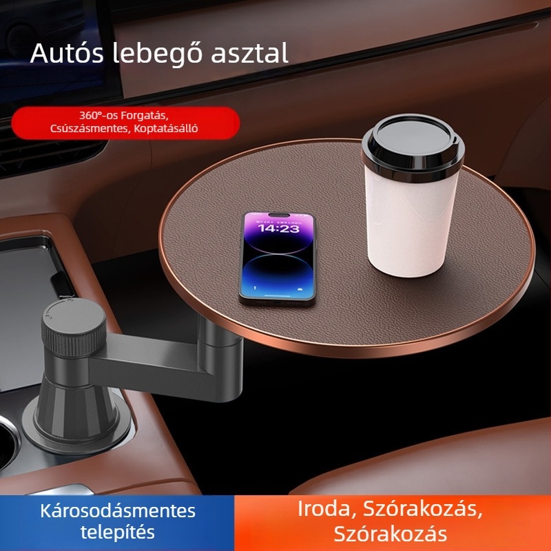 Nipori első üléshez autó tálca, 360° forgó, multifunkcionális, len anyagból, beépített rögzítés