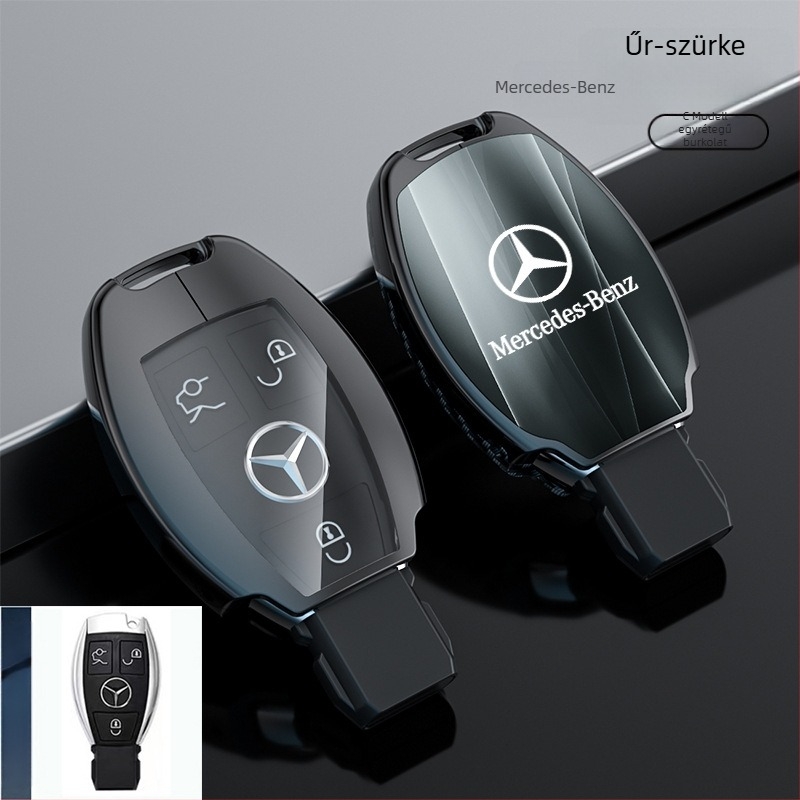 Mercedes-Benz kulcstartó tok modellhez: S‑osztály Maybach, C‑osztály (C200L), E260L, E300L, GLB, GLC260L; cinkötvözet; egyszerű stílus