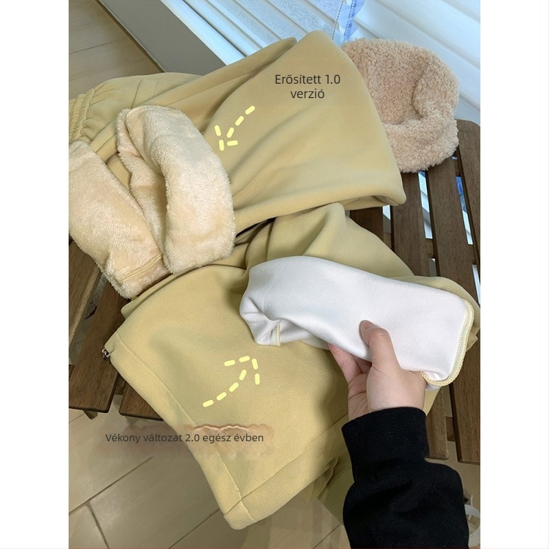 Női pamut tréningnadrág fleece-béléssel, magas derekú, széles szárú, téli, extrán vastag