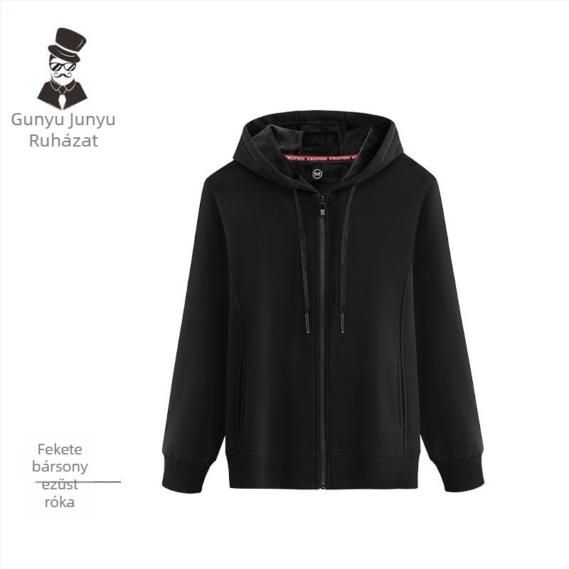 Férfi kapucnis kardigán-jacke Silver Fox Velvet anyagból, 98% pamut, Plus Velvet vastagság, zipzár, hosszú ujjú