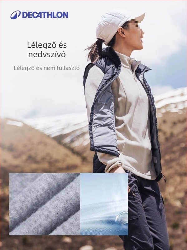 Decathlon csíkos fleece dzseki, 100% pamut anyag, poliészter bélés, levehető kapucni