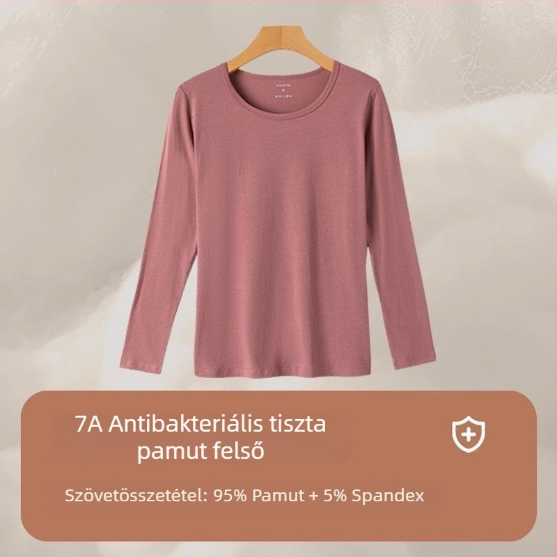 Háromrészes viszkóz alapanyagú sima anyagú termikus alsónemű készlet hímzéssel, hosszú ujjú, kerek nyakú (Tavasz 2025)