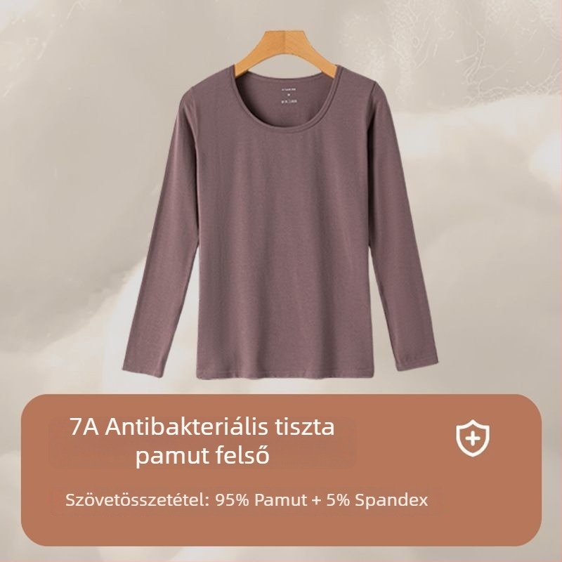 Háromrészes viszkóz alapanyagú sima anyagú termikus alsónemű készlet hímzéssel, hosszú ujjú, kerek nyakú (Tavasz 2025)
