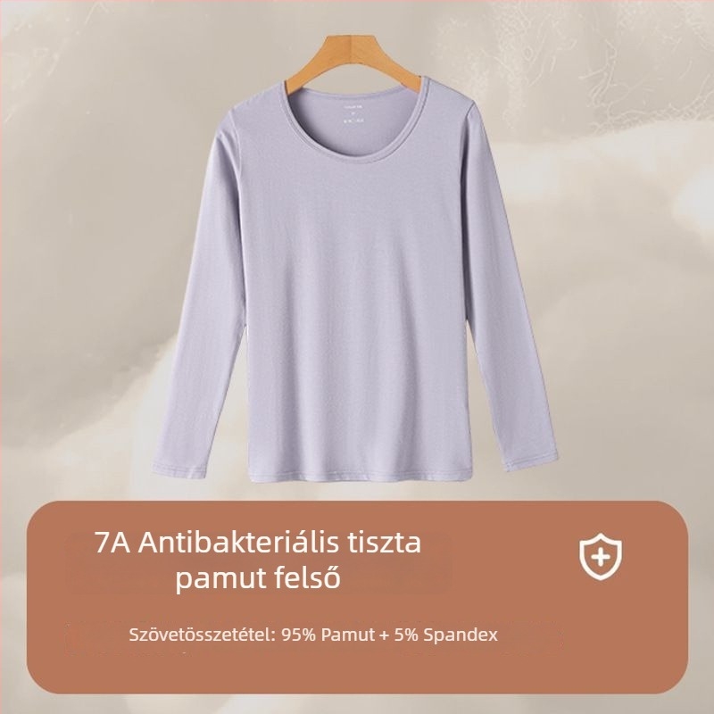Háromrészes viszkóz alapanyagú sima anyagú termikus alsónemű készlet hímzéssel, hosszú ujjú, kerek nyakú (Tavasz 2025)