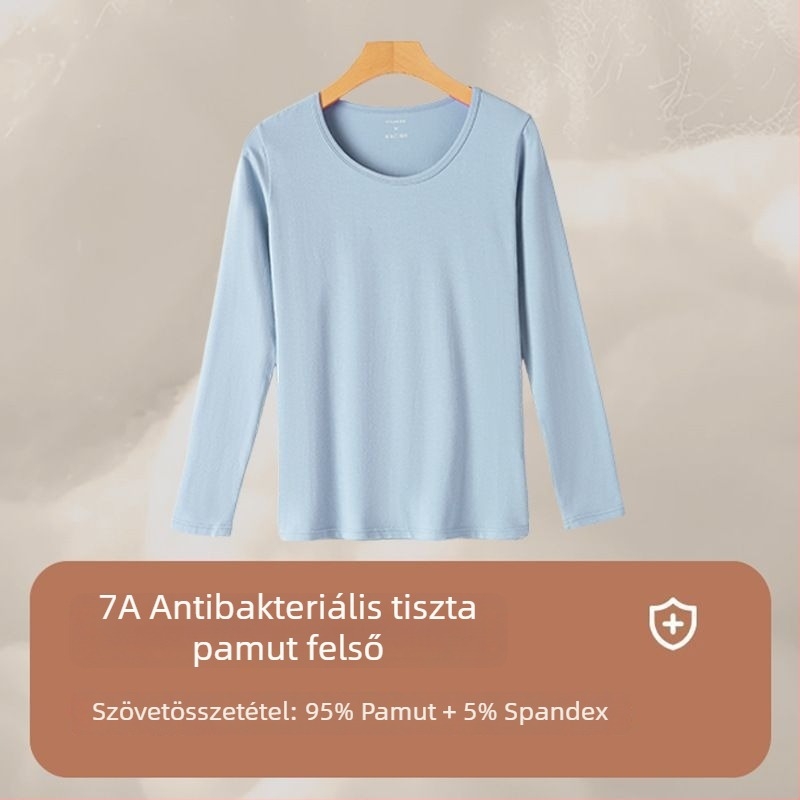 Háromrészes viszkóz alapanyagú sima anyagú termikus alsónemű készlet hímzéssel, hosszú ujjú, kerek nyakú (Tavasz 2025)
