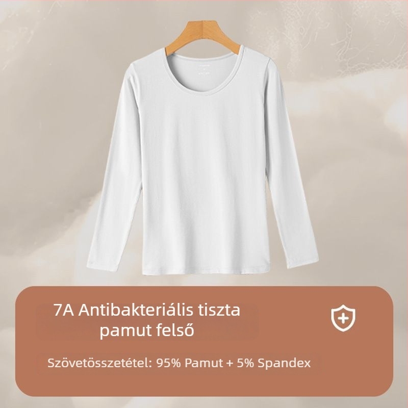Háromrészes viszkóz alapanyagú sima anyagú termikus alsónemű készlet hímzéssel, hosszú ujjú, kerek nyakú (Tavasz 2025)