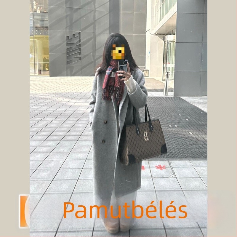 Gyapjú kabát középhosszú, kétsoros gombolás, vastag, japán-koreai szabadidős stílus