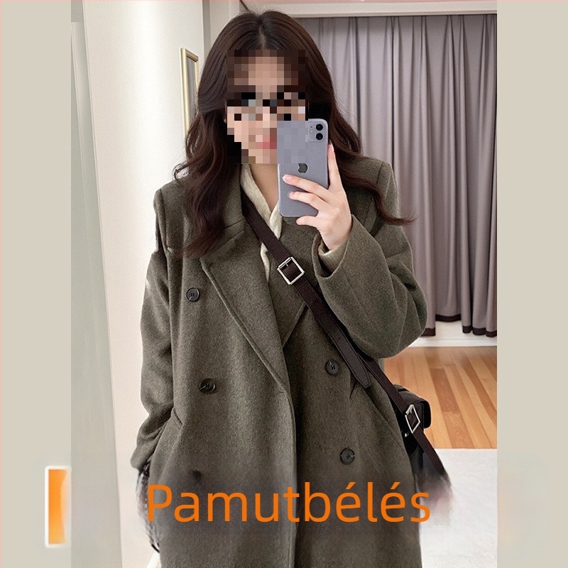 Gyapjú kabát középhosszú, kétsoros gombolás, vastag, japán-koreai szabadidős stílus