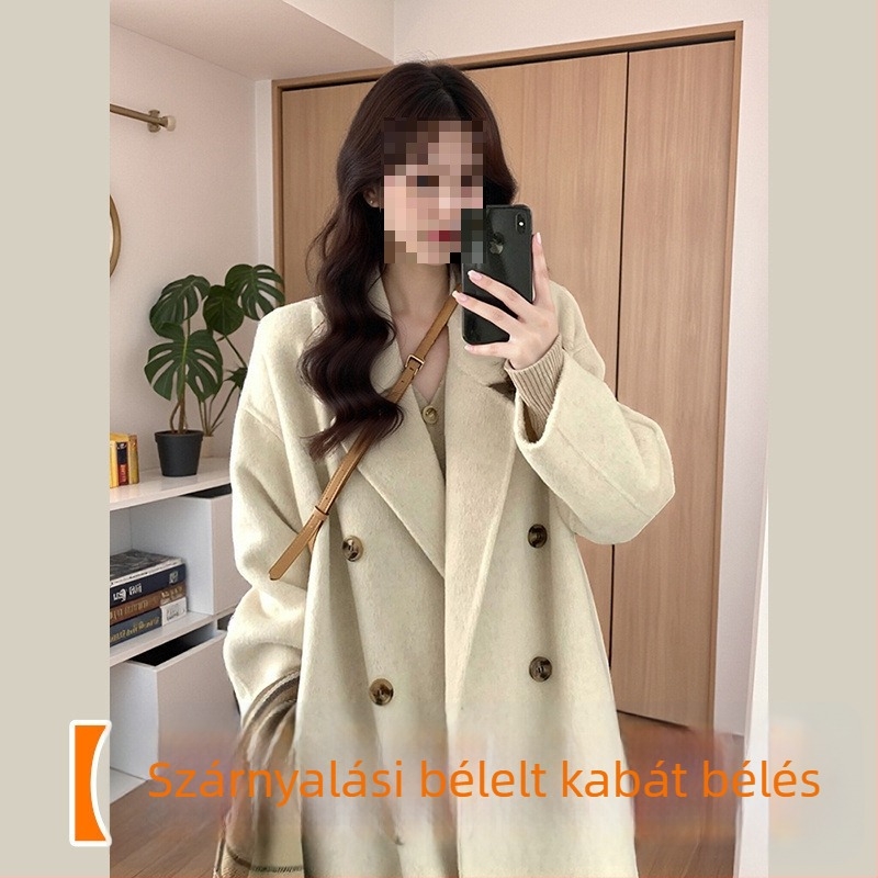 Gyapjú kabát középhosszú, kétsoros gombolás, vastag, japán-koreai szabadidős stílus