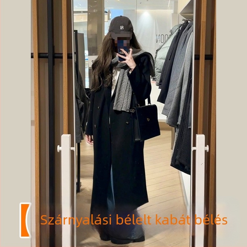Gyapjú kabát középhosszú, kétsoros gombolás, vastag, japán-koreai szabadidős stílus