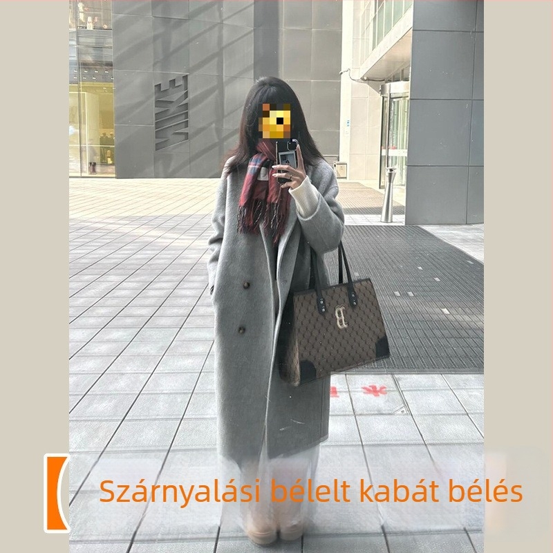 Gyapjú kabát középhosszú, kétsoros gombolás, vastag, japán-koreai szabadidős stílus