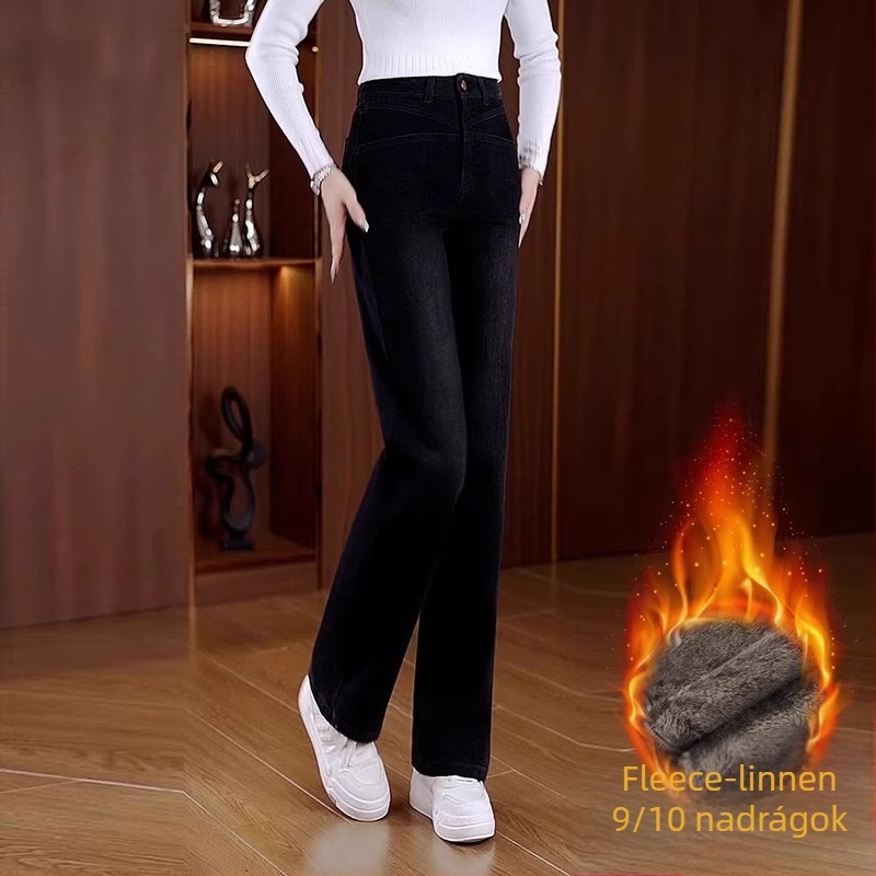 Női széles szárú farmer – polieszter-spandex keverék, mikroelasticitás, magas derék, széles fazon