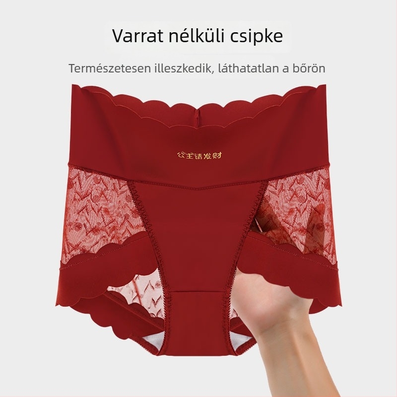 Vörös női pamut antibakteriális, magas derekú fehérnemű, fenékemelés és hasformázás