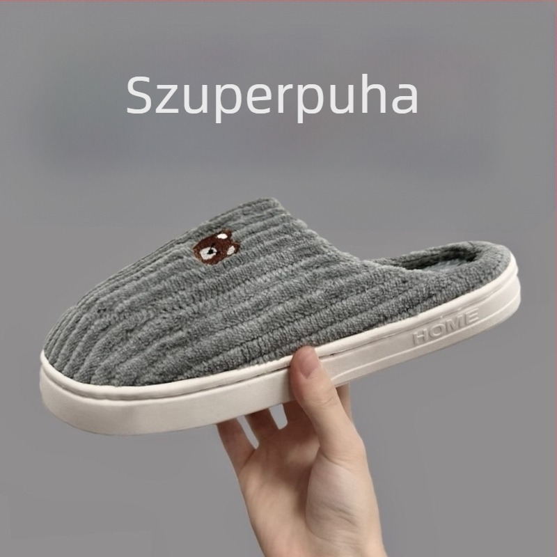 Női pamut papucs otthonra, fleece bélés, csúszásmentes PVC talp, 3-5 cm talpvastagság, injekciós öntésű talp