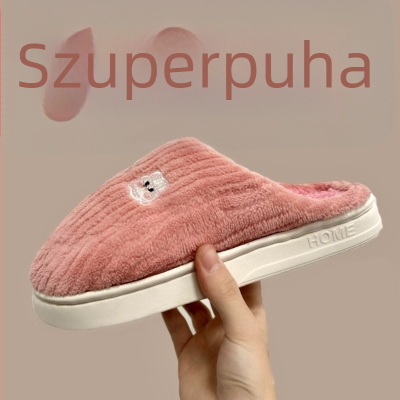 Női pamut papucs otthonra, fleece bélés, csúszásmentes PVC talp, 3-5 cm talpvastagság, injekciós öntésű talp