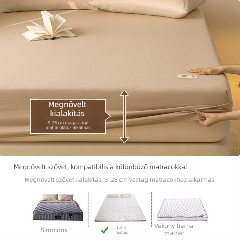 Anyasági osztályú mosott pamut lepedő, egyszínű ágyneműhuzat, 3 részes készlet, Simmons matracvédő, csúszásmentes lepedő