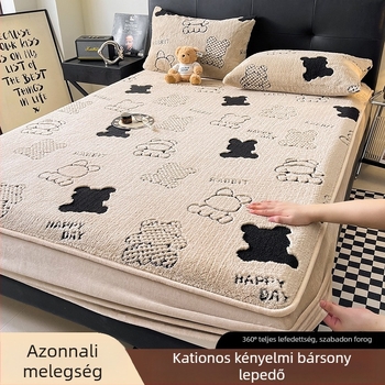 Tej-velúr téli quiltelt lepedő gumis lepedő anti-slip matracvédő és vastagabb flanel ágynemű