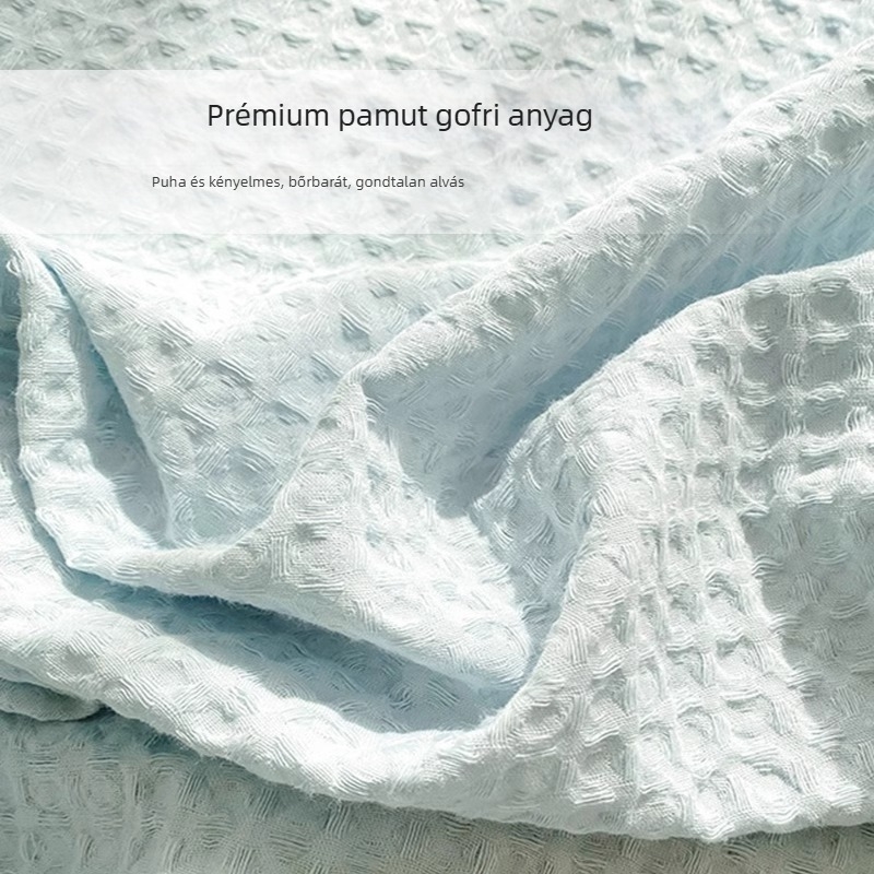 Gofr textúrájú pamut gumis lepedő, méret 1,8 m, egyszínű, egész éves