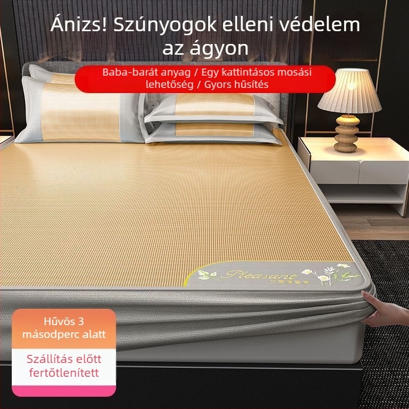 Jégselyem matrac-ágynemű készlet, három részes, hímzett szegéllyel — prémium szintetikus rostból