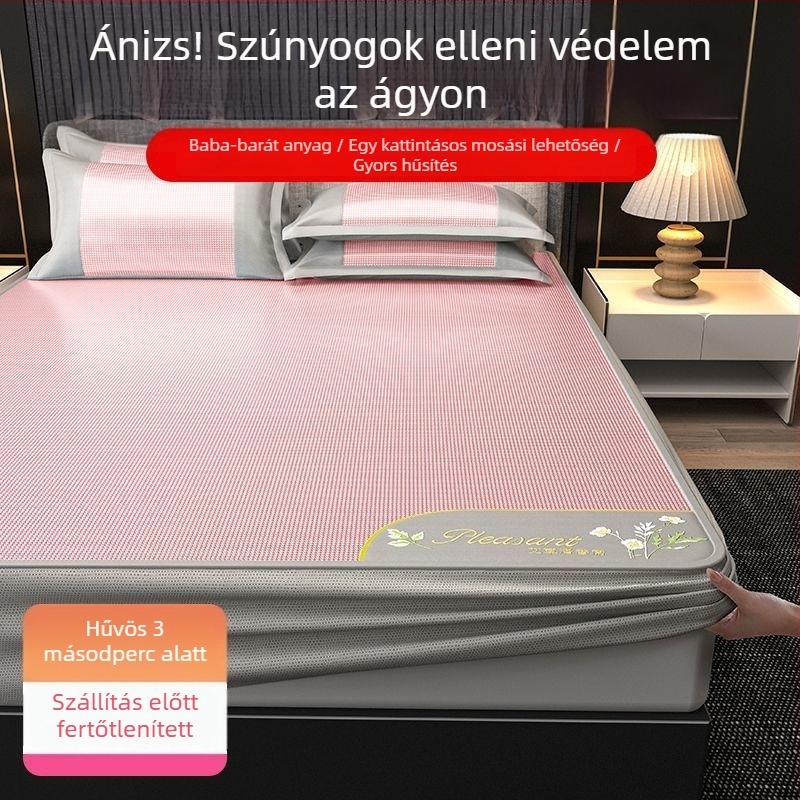 Jégselyem matrac-ágynemű készlet, három részes, hímzett szegéllyel — prémium szintetikus rostból