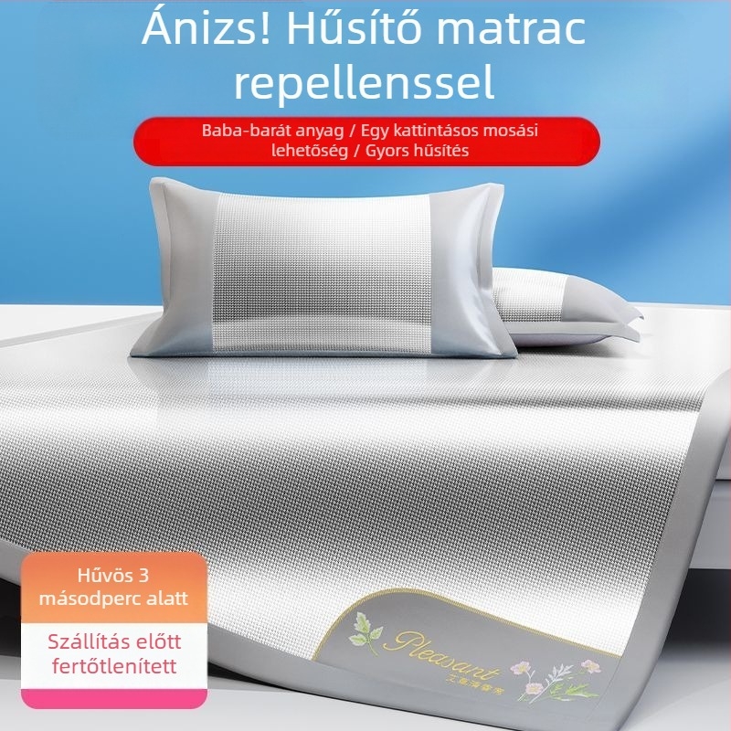 Jégselyem matrac-ágynemű készlet, három részes, hímzett szegéllyel — prémium szintetikus rostból