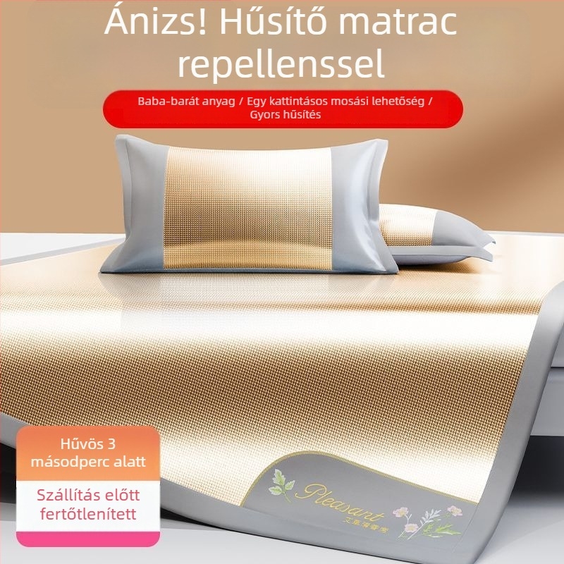 Jégselyem matrac-ágynemű készlet, három részes, hímzett szegéllyel — prémium szintetikus rostból