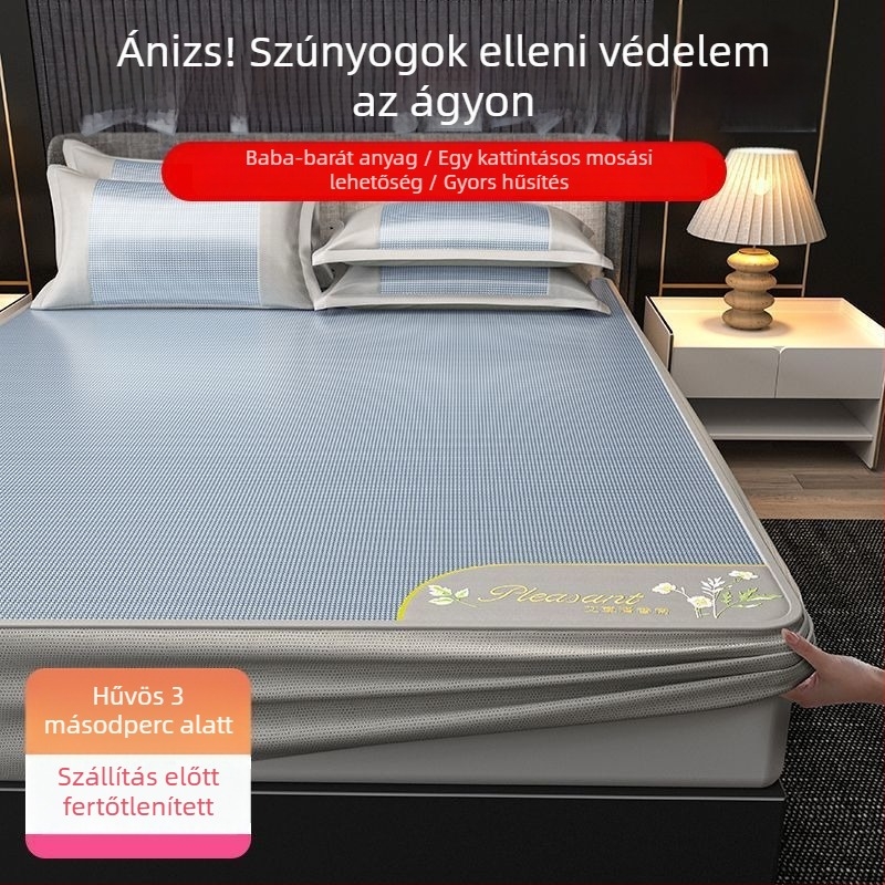 Jégselyem matrac-ágynemű készlet, három részes, hímzett szegéllyel — prémium szintetikus rostból