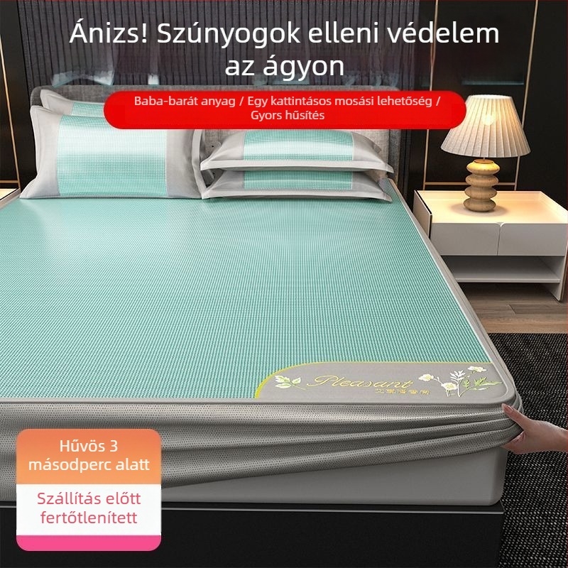 Jégselyem matrac-ágynemű készlet, három részes, hímzett szegéllyel — prémium szintetikus rostból