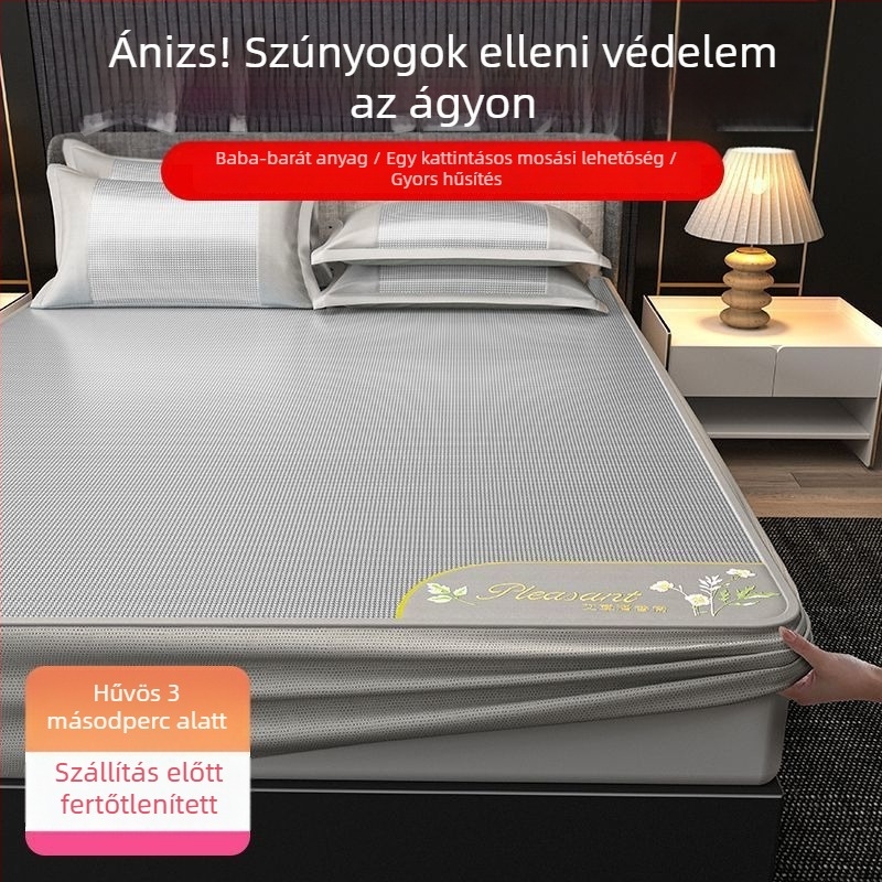 Jégselyem matrac-ágynemű készlet, három részes, hímzett szegéllyel — prémium szintetikus rostból