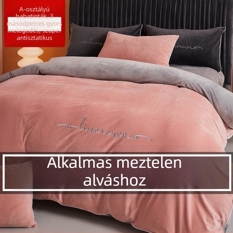 Baba négy részes ágyneműkészlet tej velvet, korall bársony flanel lepedő és dupla oldalú fleece-párnahuzat téli