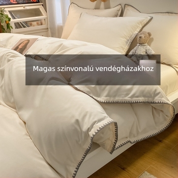 Fehér egyszínű négydarabos ágyneműkészlet gumis lepedővel, modern minimalist stílusban