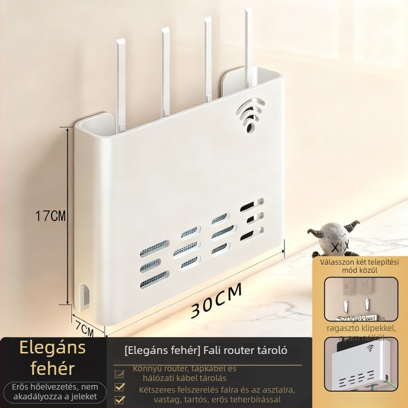 Router falra szerelhető tároló – fém, minimalist stílus, 1 szint, alkalmas hálószobára és nappalira